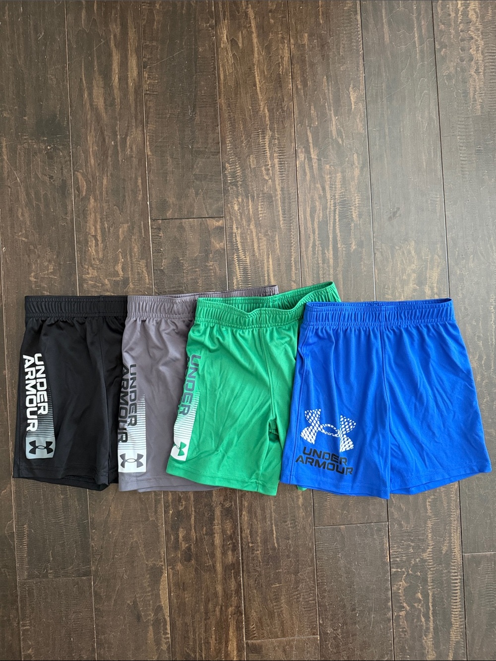 Under Armour Boys Athletic Shorts in Blue, Green, Gray & Black